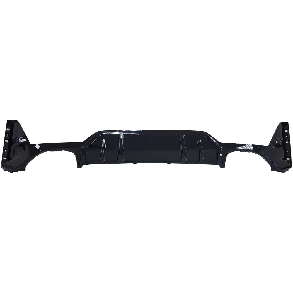 spoiler paraurti posteriore nero lucido con fori pdc supporti con fori modanatura con scarico singolo maggiorato a destra e a sinistra bmw 3 series g20 g21 mtech lci 2022 51125a63970