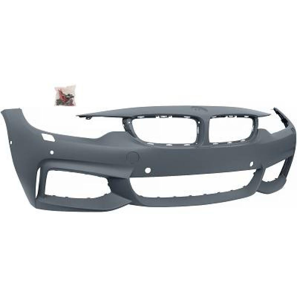 paraurti anteriore con primer con fori pdc con fori lavafari con foro telecamera laterale con tappo copri gancio traino con tracce park assist bmw 4 series f36 grand coupe mtech 2015 2017 51118061919