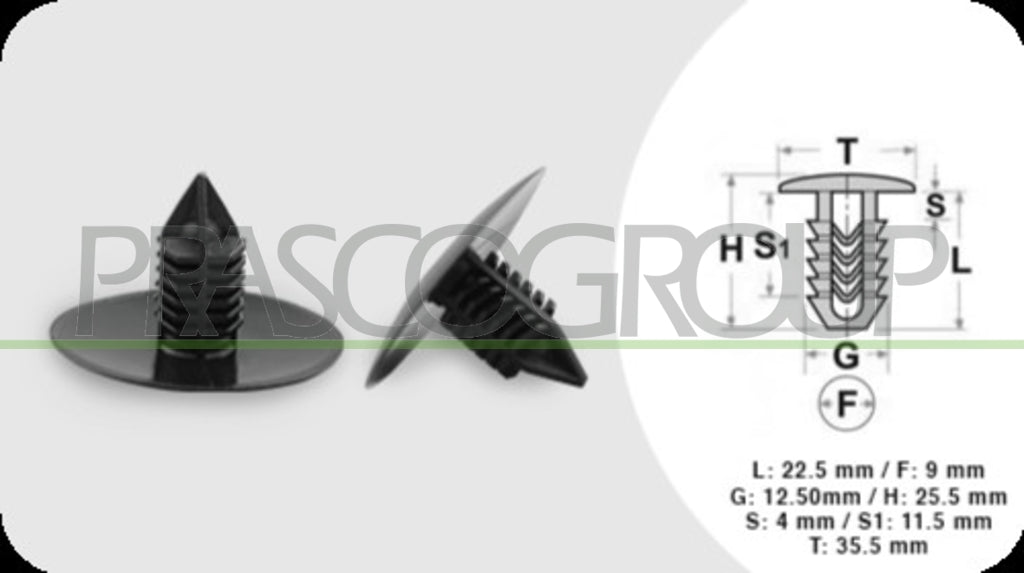 clips fissaggio pannelli 6 pezzi lunghezza 22 5 mm larghezza 4 mm testa 35 mm foro 9 mm dacia logan 2005 2008 ft900cl02