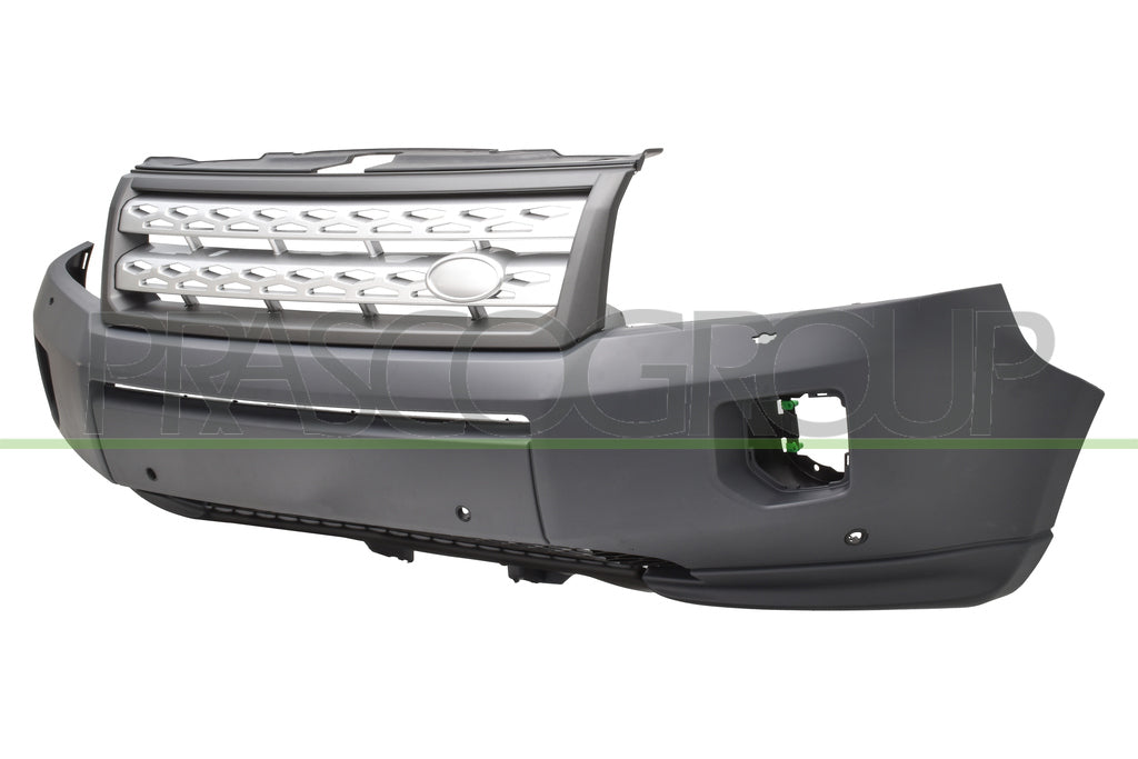 paraurti anteriore primer fori lavafari con griglia radiatore argento con bordo grigio scuro e griglia centrale inferiore con fori pdc supporti land rover freelander ii lr2 2010 2015 lr7191021