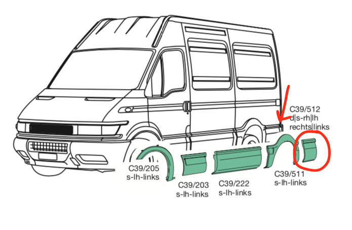 Modenatura Plastica Posteriore SX Iveco Daily passo 3000 - 500326820 - Specialista Daily
