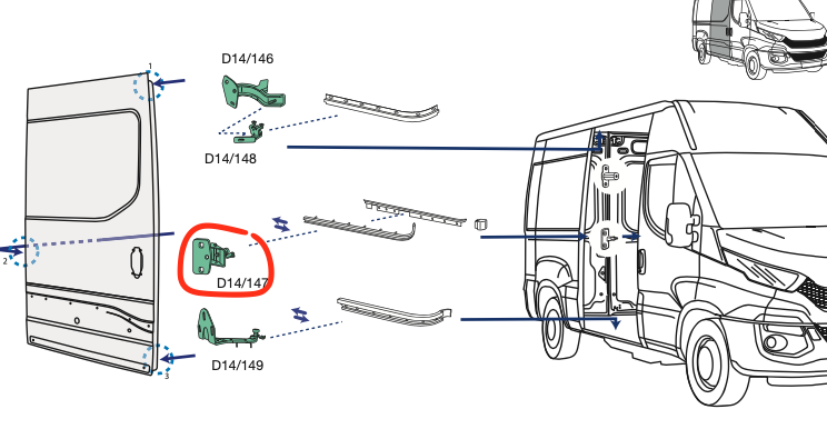 Cerniera Centrale con Rulli Sportello Laterale Iveco Daily - 5801522344