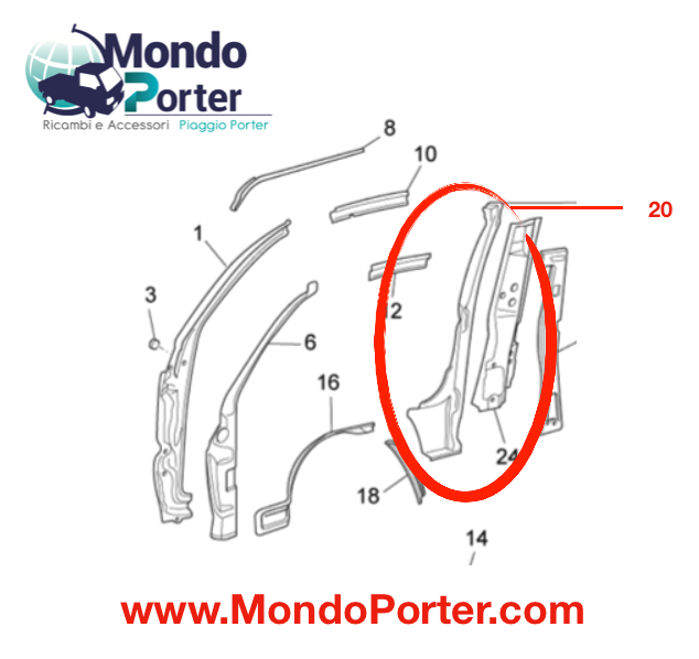 Cantonale Destro Cabina Piaggio Porter - Mondo Porter