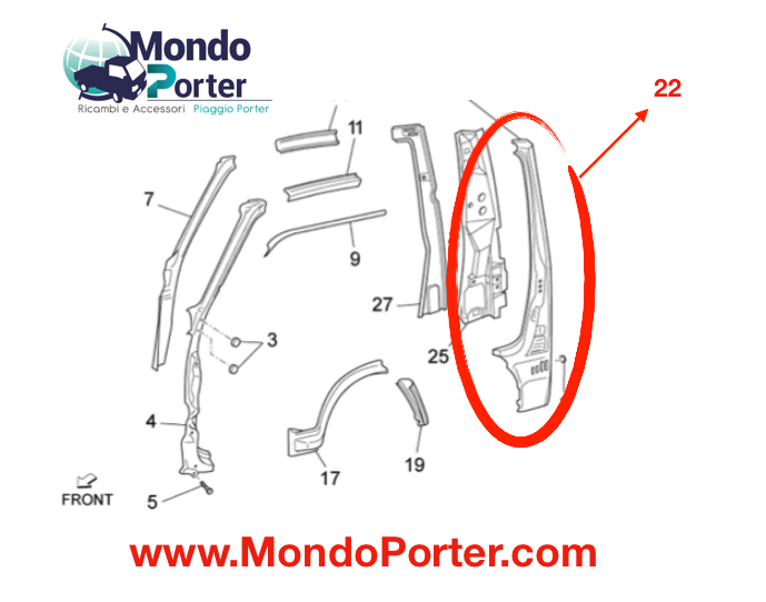 Cantonale Sinistro Cabina Piaggio Porter - Mondo Porter