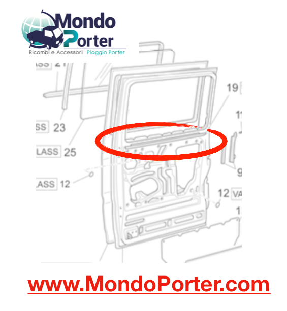 Guarnizione Rasavetro Interna DX Piaggio Porter Van - Mondo Porter