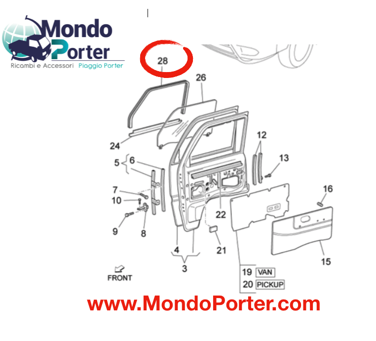 Guarnizione Rasa-vetro Completa Destra Piaggio Porter - Mondo Porter