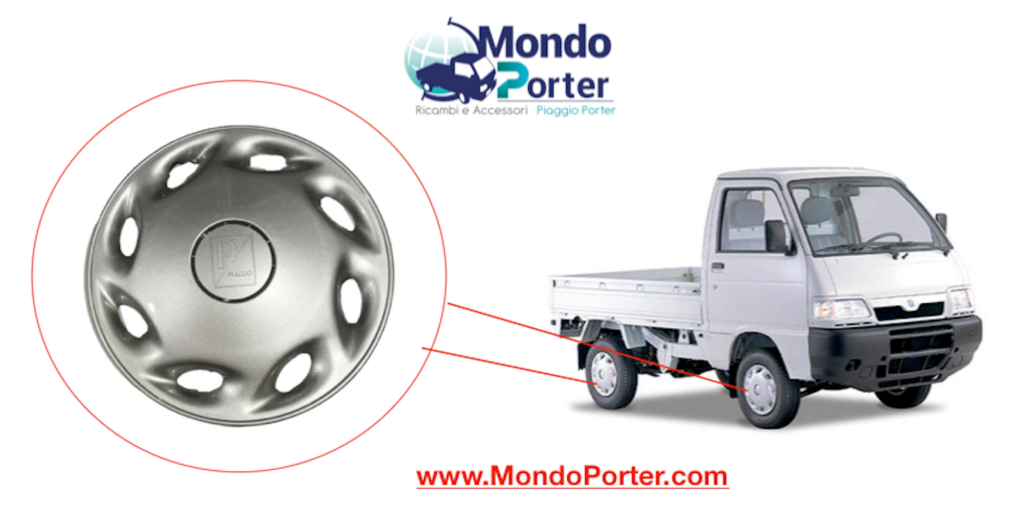 Set di 4 Coppette Copriruota / Copri Cerchi Piaggio Porter R 12" Originali - Mondo Porter