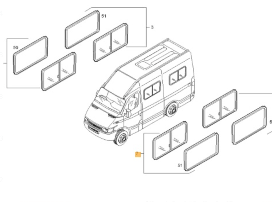 VETRO FINESTRA SCORREVOLE POSTERIORE SINISTRA IVECO DAILY OE 504050832