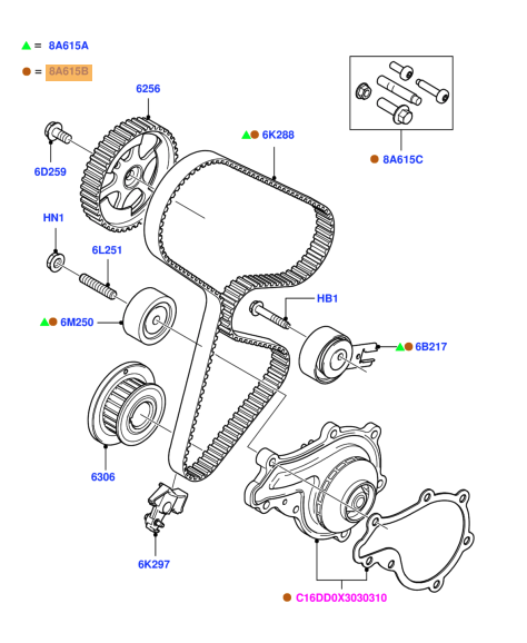 Kit Distribuzione Completo Di Pompa Acqua Ford Focus 1.6 CB4 Oe 2008684
