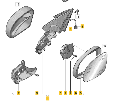 Specchio Retrovisore Anteriore Destro Volkswagen Tiguan (5N) Dal 2007 Al 2018 Oe 5N1857508S9B9