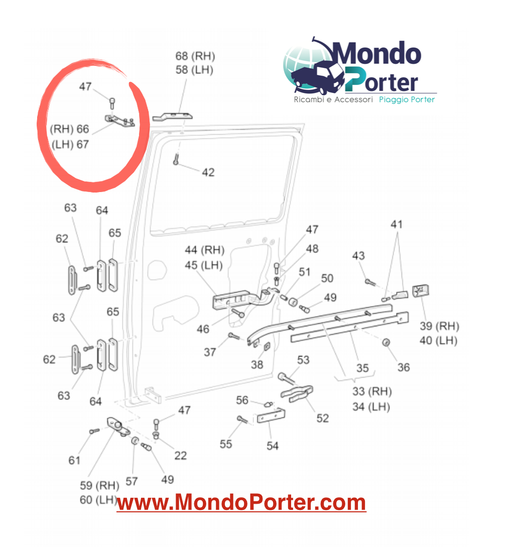 Guida Porta Scorrevole SX Laterale Piaggio Porter Van - Mondo Porter