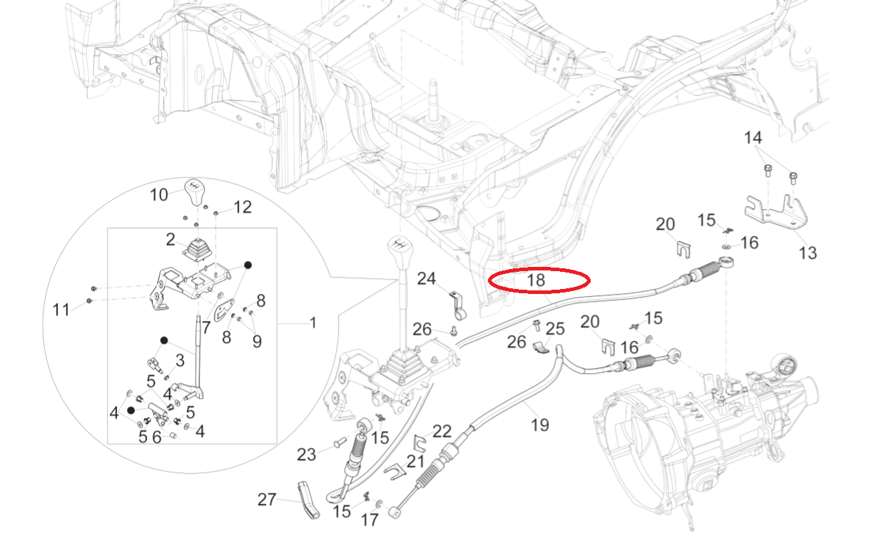 Cavo Comando Cambio Innesto Piaggio Porter Multitech E6 1E000546 - Mondo Porter