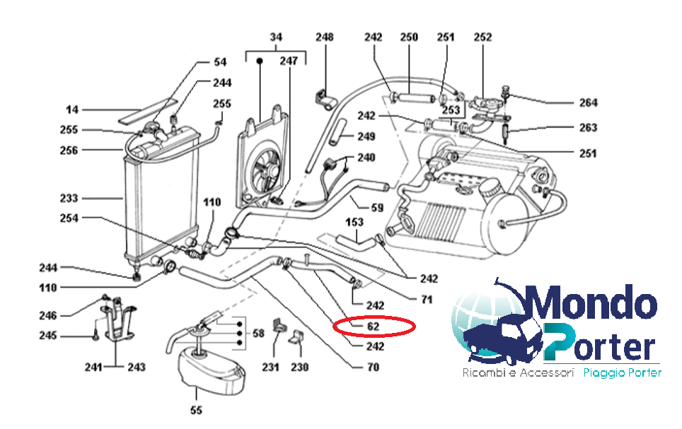 Tubo Radiatore Acqua Piaggio Porter Diesel 263608 - Mondo Porter