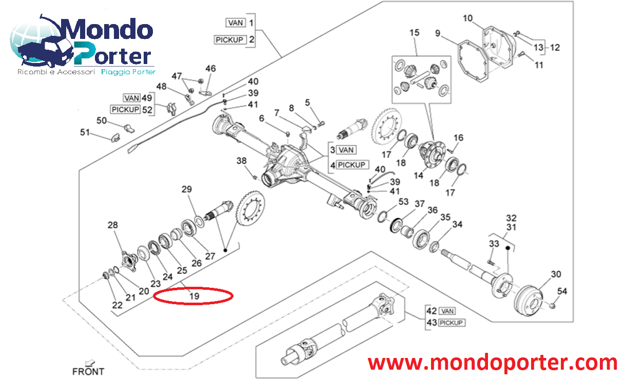 Kit Coppia Conica Piaggio Porter Diesel D120 E5 837218 - Mondo Porter