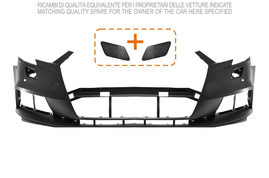 paraurti anteriore con primer con tappo copri gancio traino con fori pdc supporti con tracce park assist con tappi fori lavafari attivi audi a3 3 5 porte 8vf 8vk 2016 2020 ad3261020