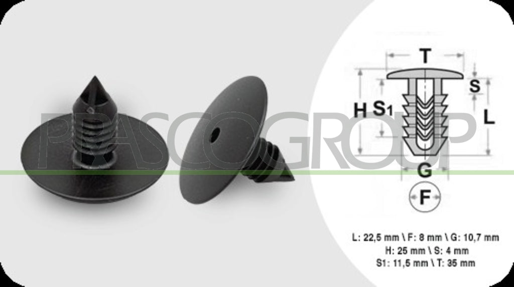 clips fissaggio pannelli 6 pezzi lunghezza 22 5 mm larghezza 4 mm testa 35 mm foro 8 mm dacia logan 2005 2008 da824cl02