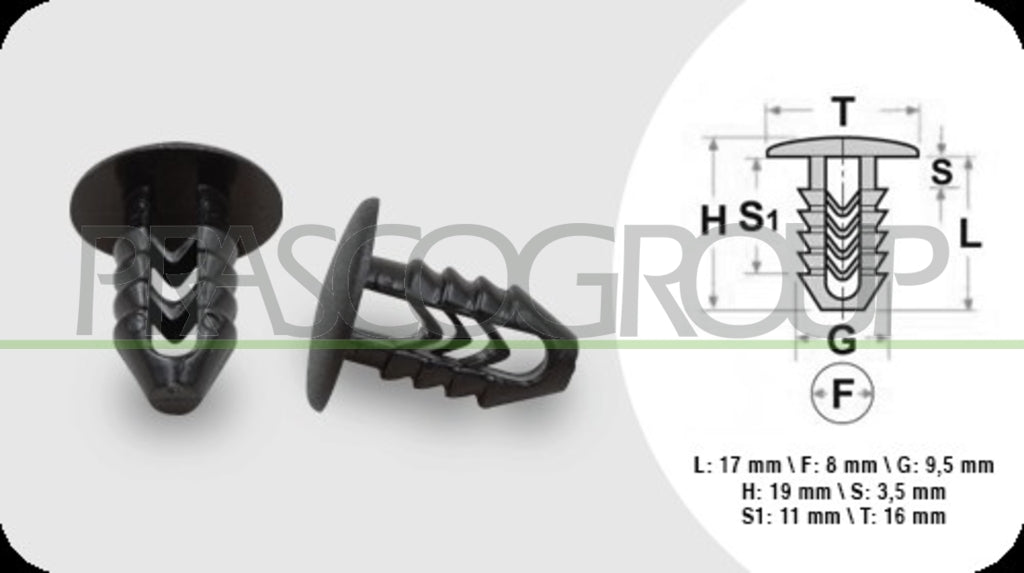 clips fissaggio pannelli 48 pezzi lunghezza 17 mm larghezza 3 5 mm testa 16 mm foro 8 mm alfa romeo 147 2000 2004 ft122cl01