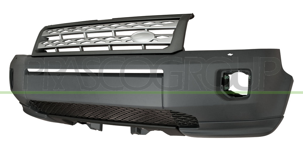 paraurti anteriore con primer con fori lavafari con tracce pdc completo di griglia radiatore argento con bordo grigio scuro e griglia centrale inferiore land rover freelander ii lr2 2010 2015 lr7191001