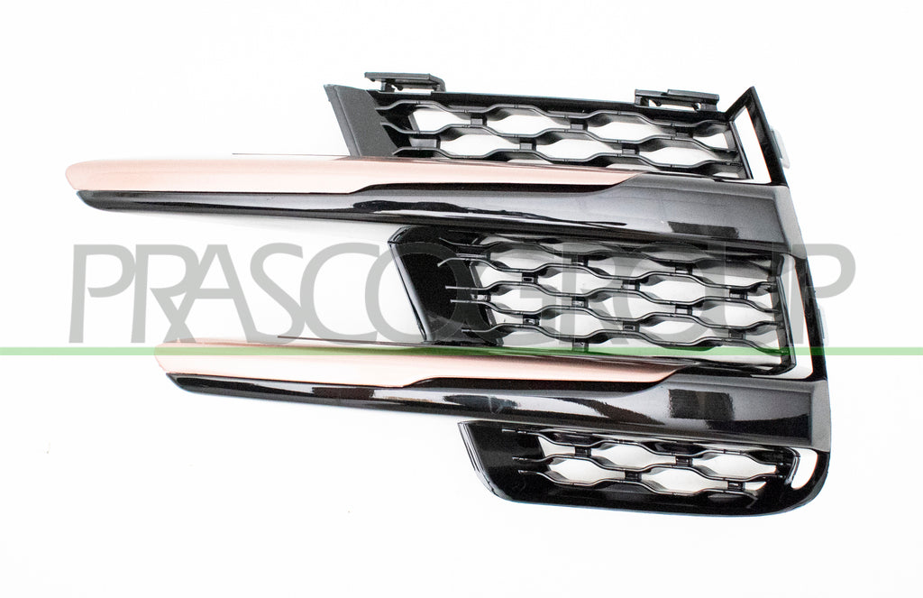 griglia sinistra paraurti anteriore inferiore nera lucida con modanatura bronzo cromata mod r dynamic land rover range rover velar 2017 lr7502124