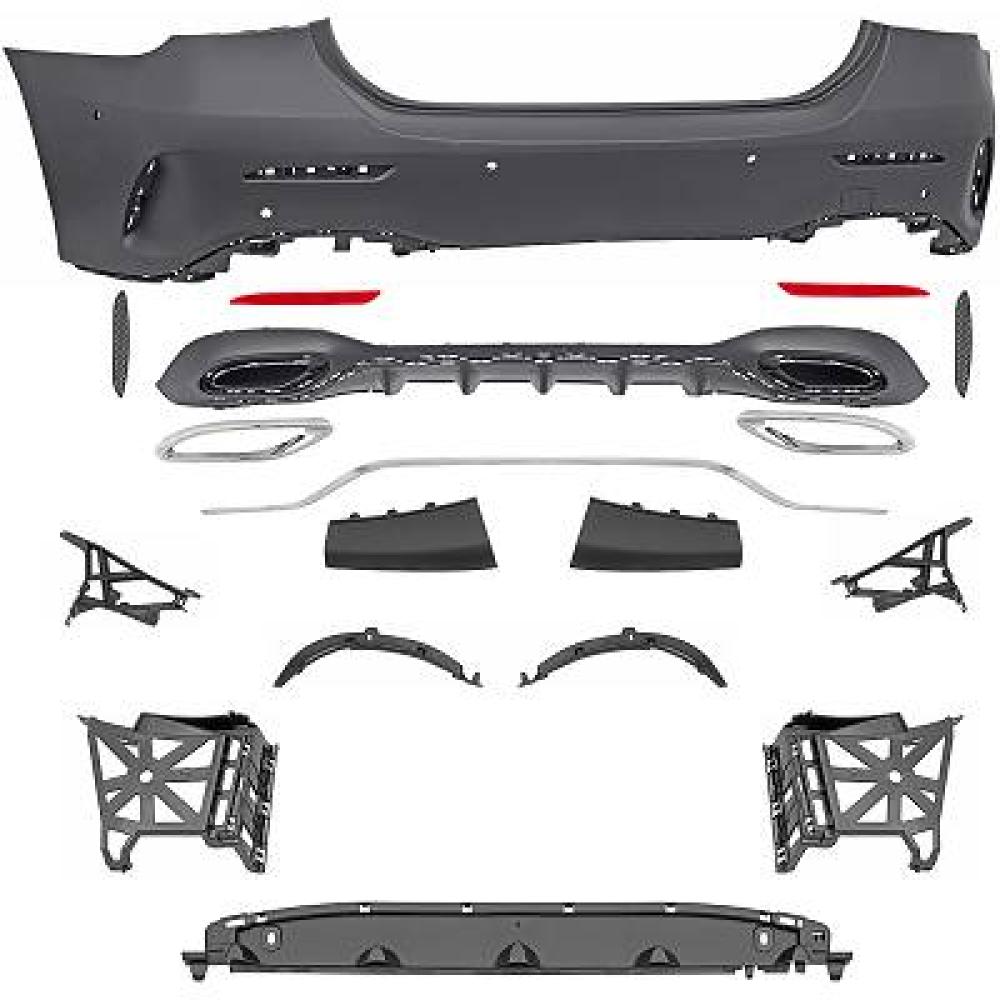 paraurti posteriore con primer con tappo copri gancio con fori pdc e park assist supporti mod amg mercedes a class w177 4 porte amg amg line 2018 2023 me3341051