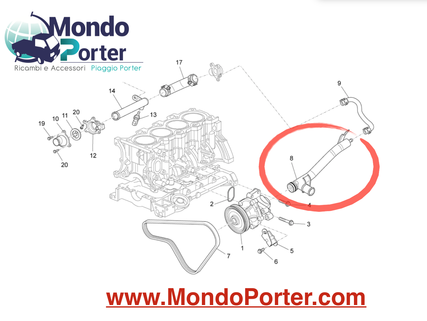 Tubo Acqua Piaggio Porter Multitech B010238 - Mondo Porter