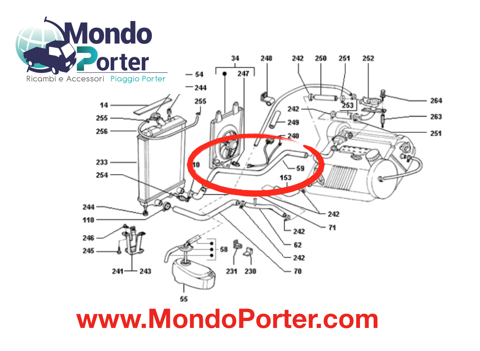 Tubo Acqua Inferiore piaggio Porter Diesel 613367 - Mondo Porter