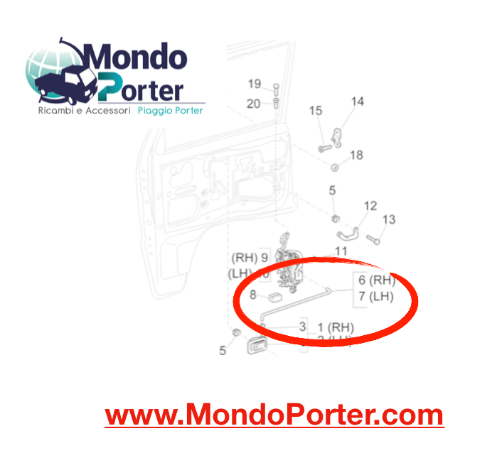 Tirante Serratura Destra Piaggio Porter - Mondo Porter