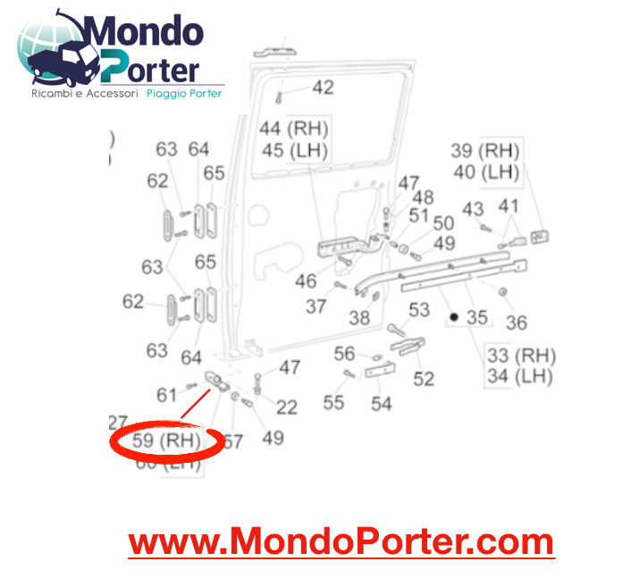 Braccetto inferiore Portellone DX Piaggio Porter Van - Mondo Porter