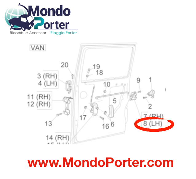 Serratura Sinistra Portellone Piaggio Porter Van - Mondo Porter