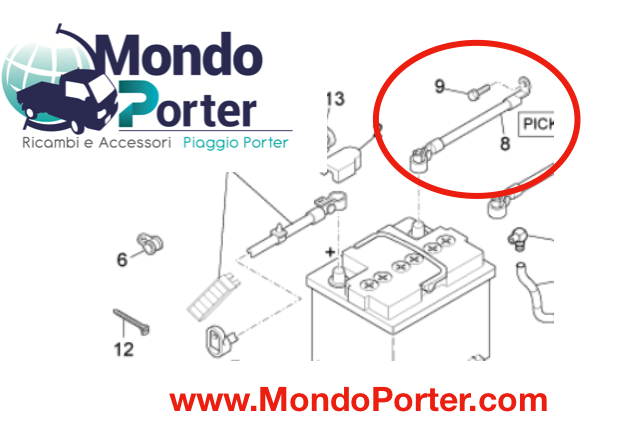 Cavo Negativo massa Batteria Piaggio Porter - Mondo Porter
