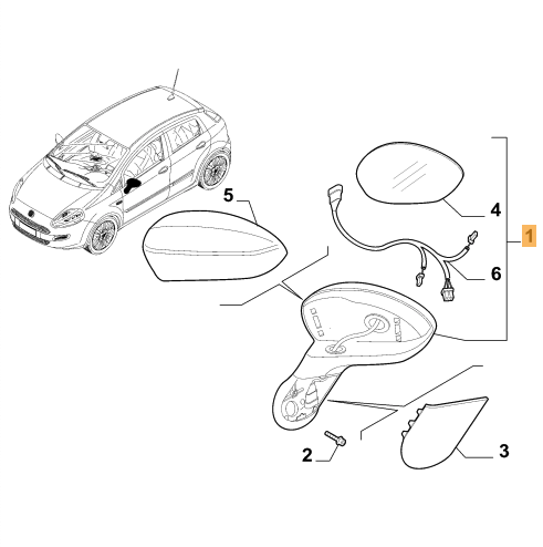 Specchio Retrovisore Esterno Destro Fiat Punto Dal 2005 Oe 735593694