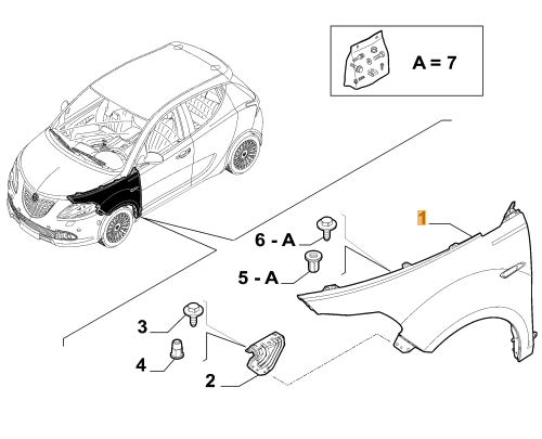 Parafango Anteriore Sinistro Lancia Ypsilon Dal 2011 Oe 51837710