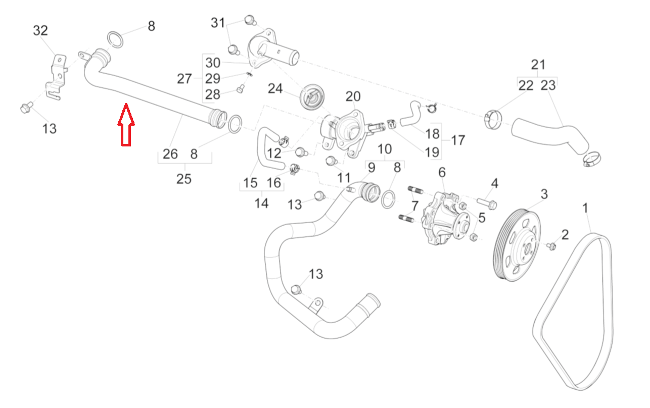 Tubo Uscita Acqua Piaggio Porter E6 2015-2017 1A005576 - Mondo Porter