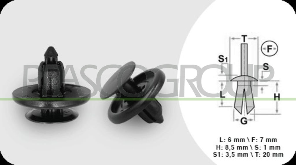 rivetti plastica 4 pezzi lunghezza 6 mm larghezza 1 mm testa 20 mm foro 7 mm citroen c1 2005 2008 ty326cl01