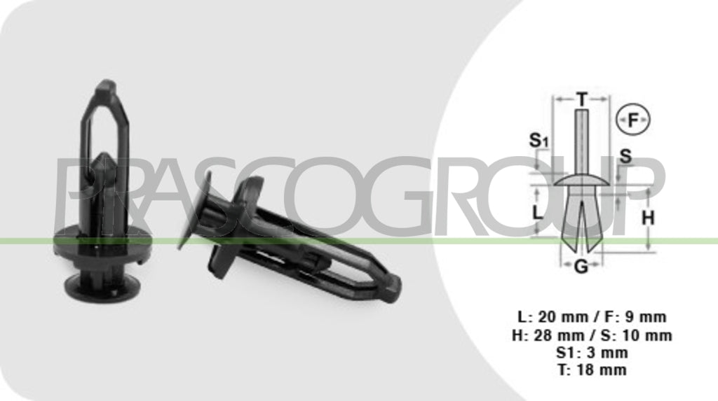 rivetti plastica 5 pezzi lunghezza 20 mm larghezza 10 mm testa 18 mm foro 9 mm hyundai matrix 2006 2008 ty816cl01