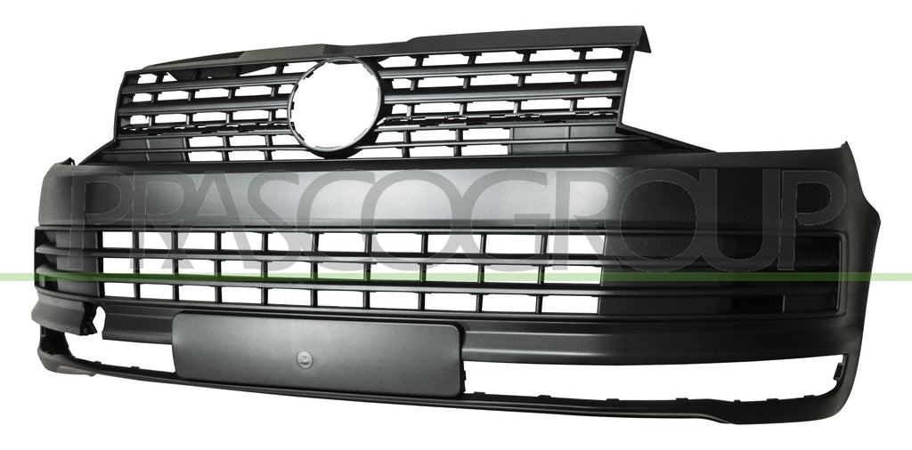 paraurti anteriore nero goffrato con griglia radiatore con tracce pdc e lavafari mod van volkswagen t6 2015 2019 vg9211001