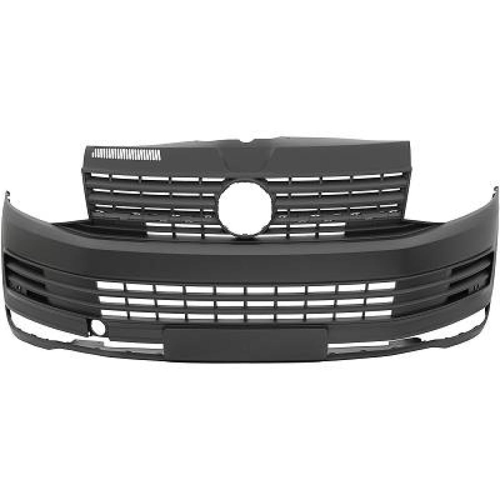 paraurti anteriore nero goffrato con griglia radiatore con fori pdc supporti con tracce lavafari mod van volkswagen t6 2015 2019 vg9211011