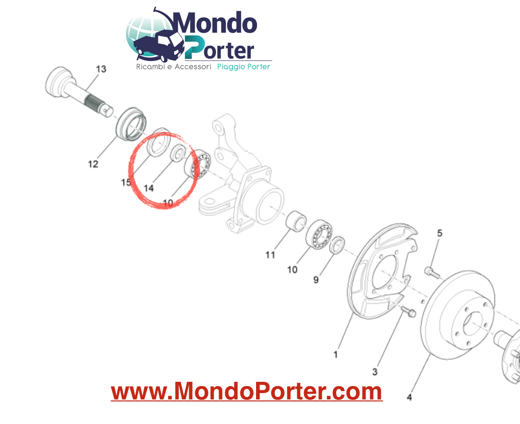 Distanziale Mozzo anteriore Piaggio Porter Maxxi B000105 - Mondo Porter