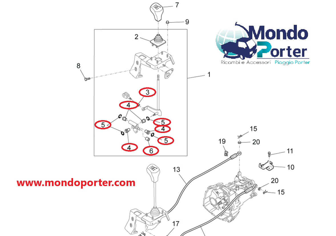 Kit Revisione Leva Comando Cambio Piaggio Porter - Mondo Porter