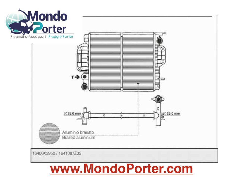 Radiatore Piaggio Porter 1000 Pick-up simile al 1641087Z04000 - Mondo Porter