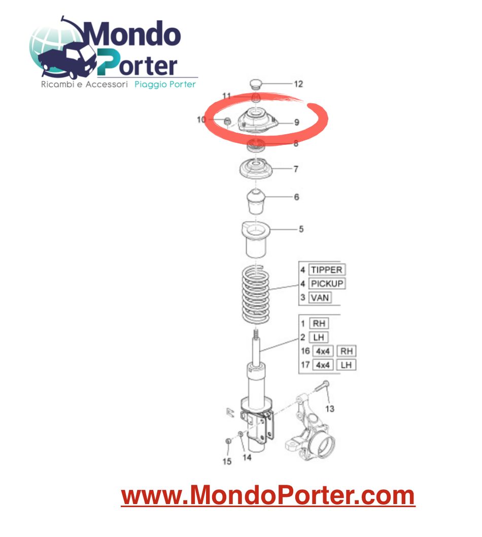 Suppporto Ammortizzatore Anteriore Piaggio Porter B004342 - Mondo Porter