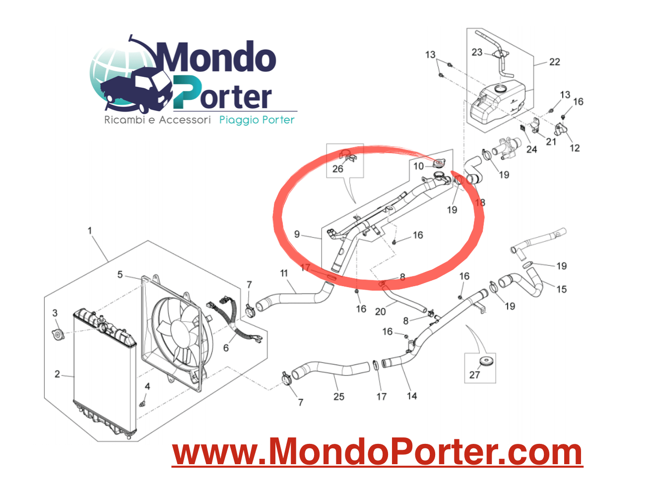 Tubo Acqua Superiore Piaggio Porter Multitech B005537 - Mondo Porter